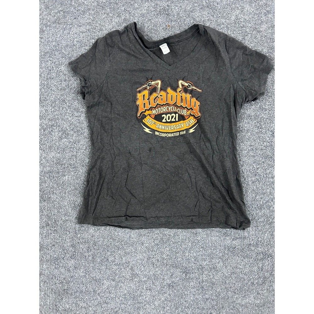District T-Shirt Womens XL Grey Reading Motorcycle Club 2021 Anniversary Graphic